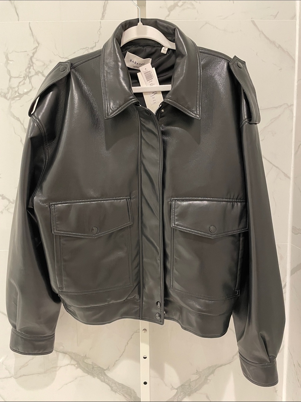 Babaton Aritzia Black Faux Leather Jacket Size XL